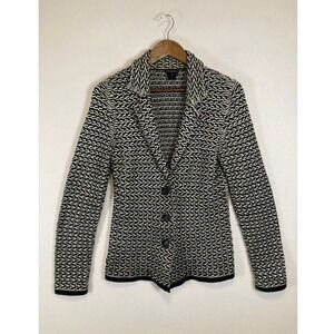 Professional Ann Taylor Womens Small Black White Textured Knit 3-Button Blazer